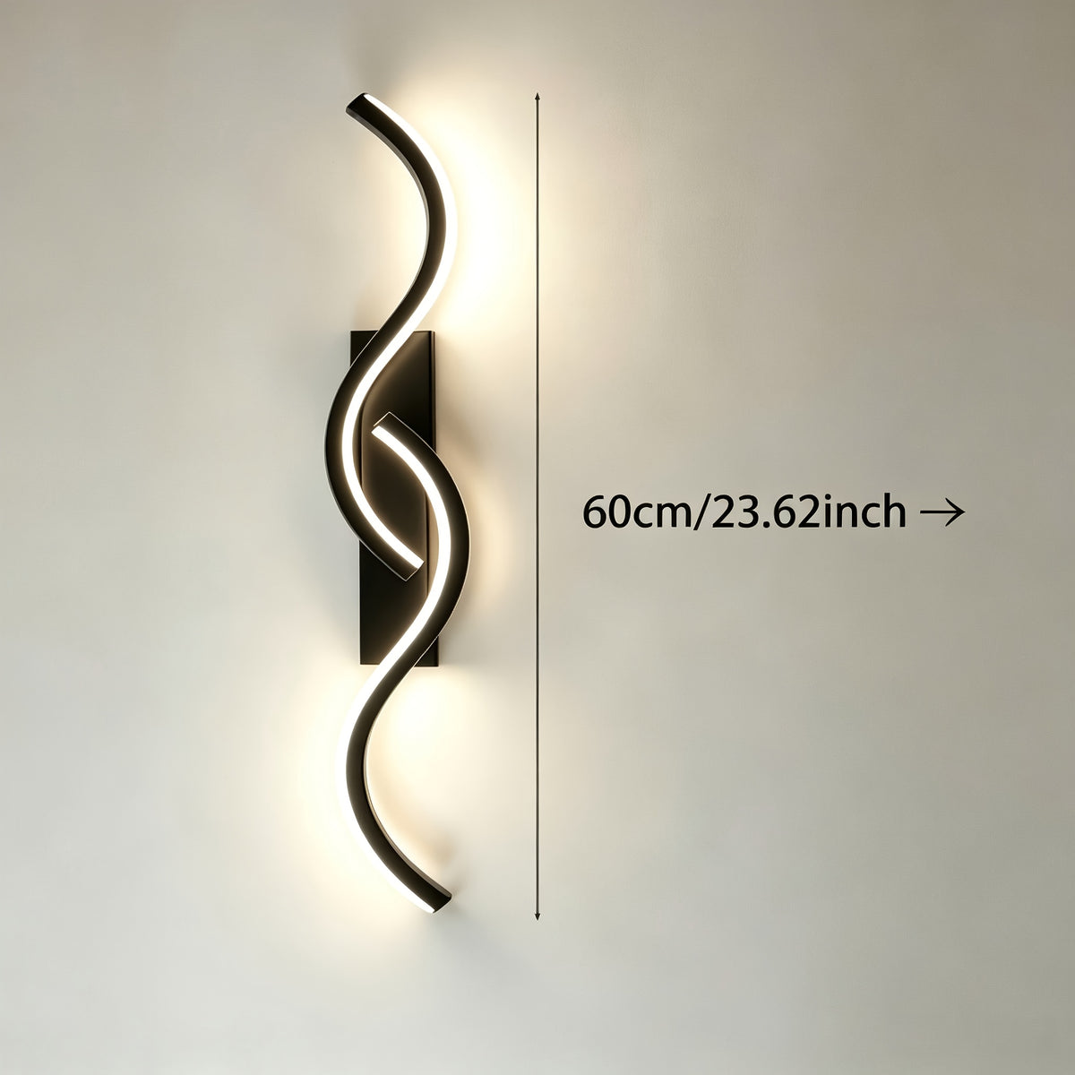 Applique murale LED noire double courbe 60 cm, blanc neutre 4000 K