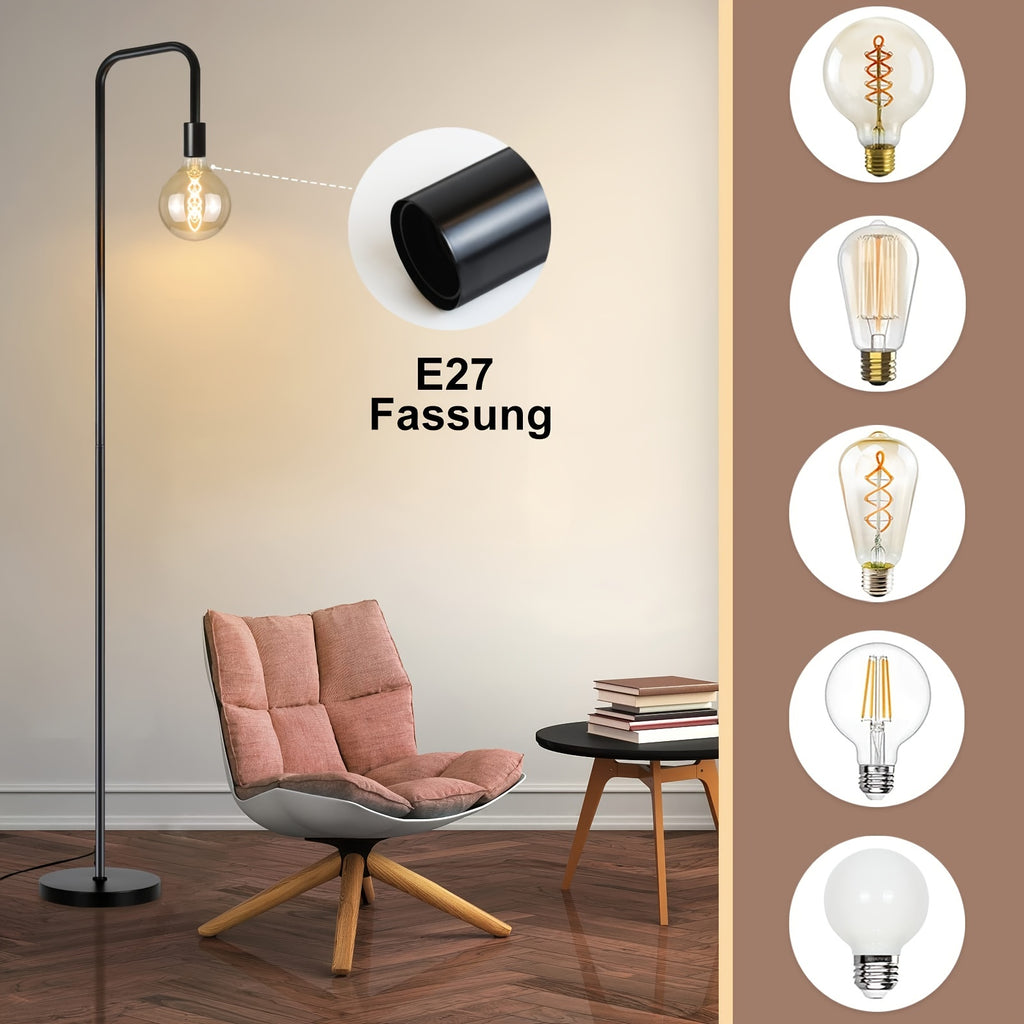 Lampadaire noir col de cygne à ampoule apparente E27, 157 cm