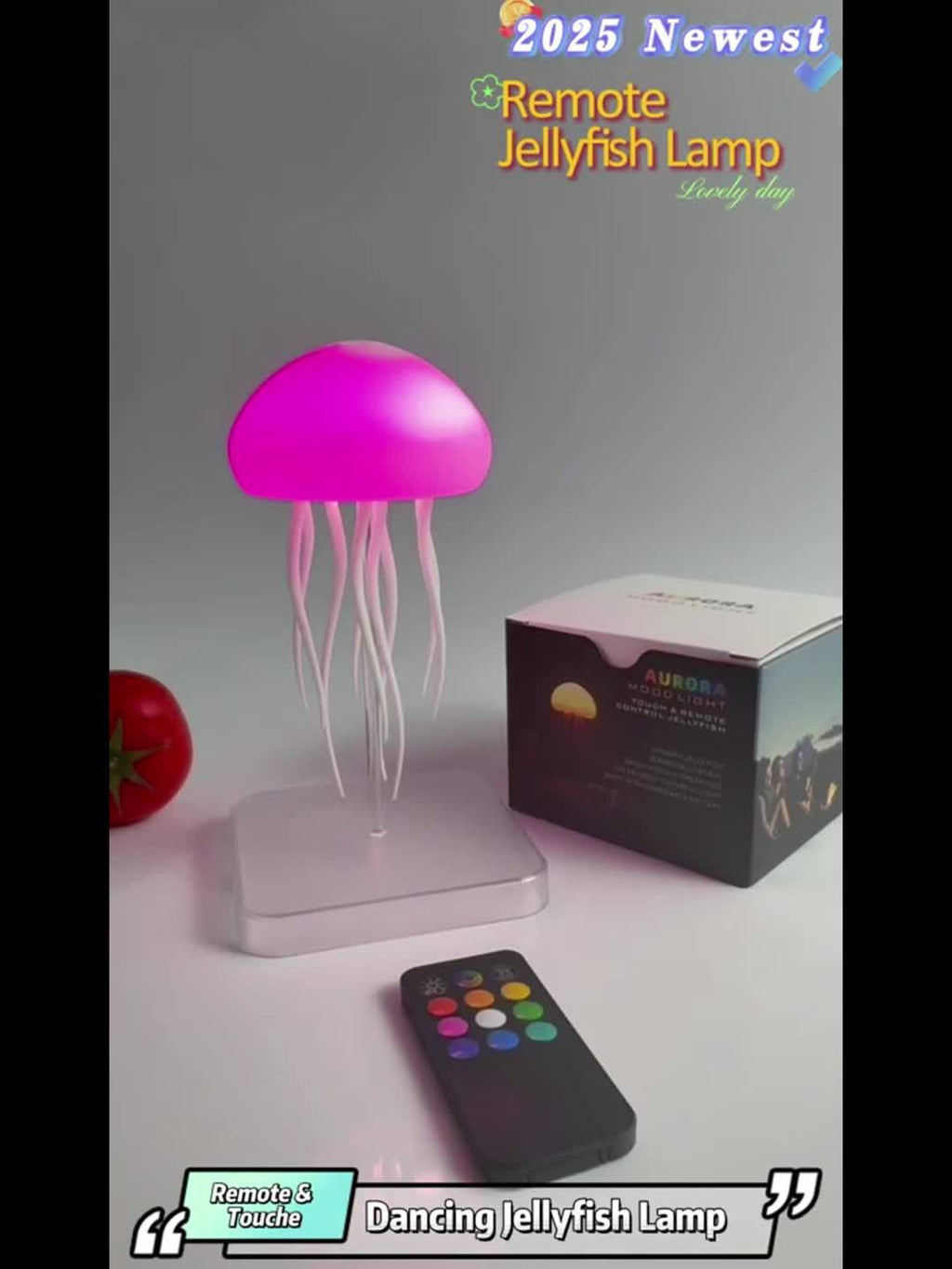 Lampe méduse sans fil RVB, télécommande et commande tactile