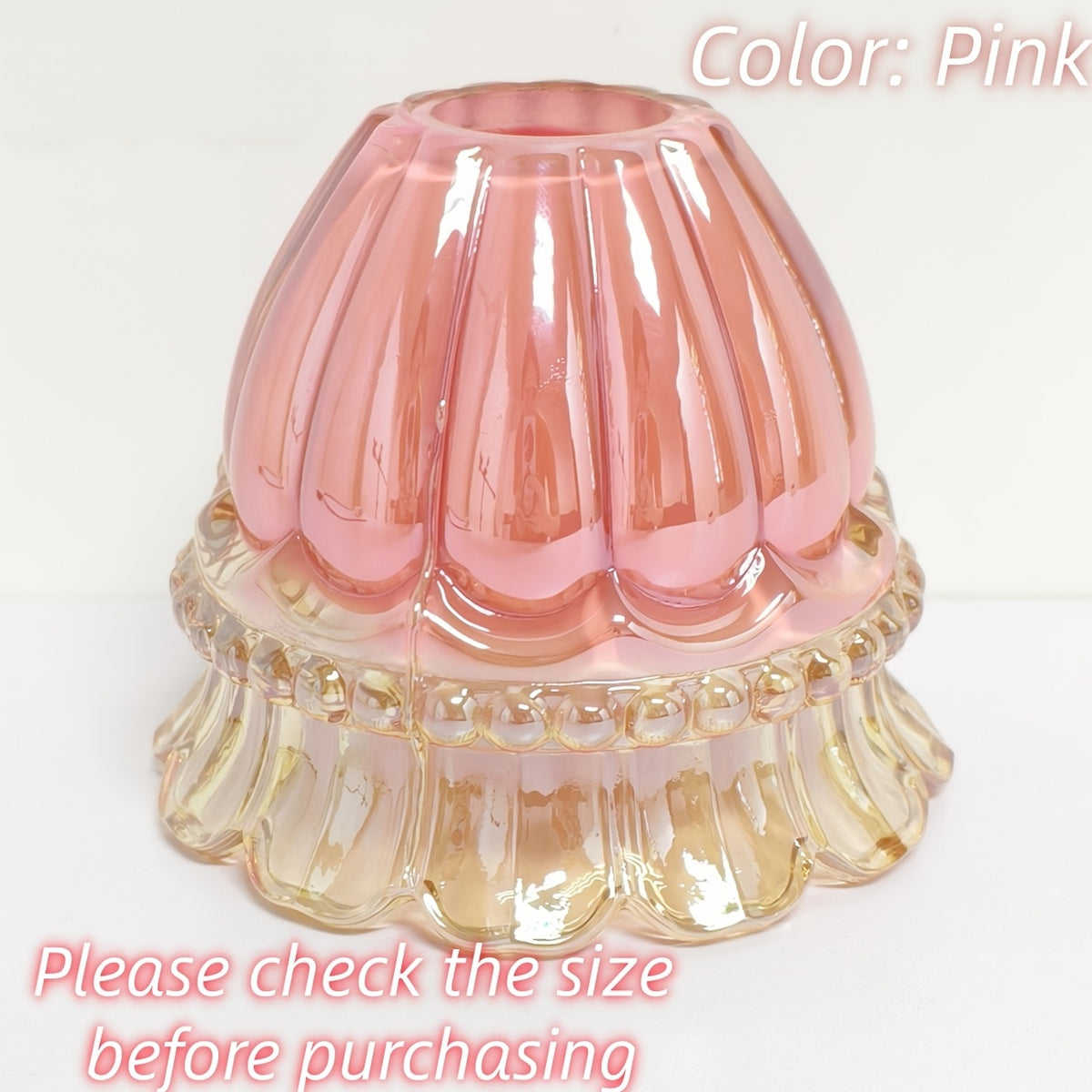 Petite tulipe en verre rose à jupe ondulée pour applique, Ø 12,7 cm