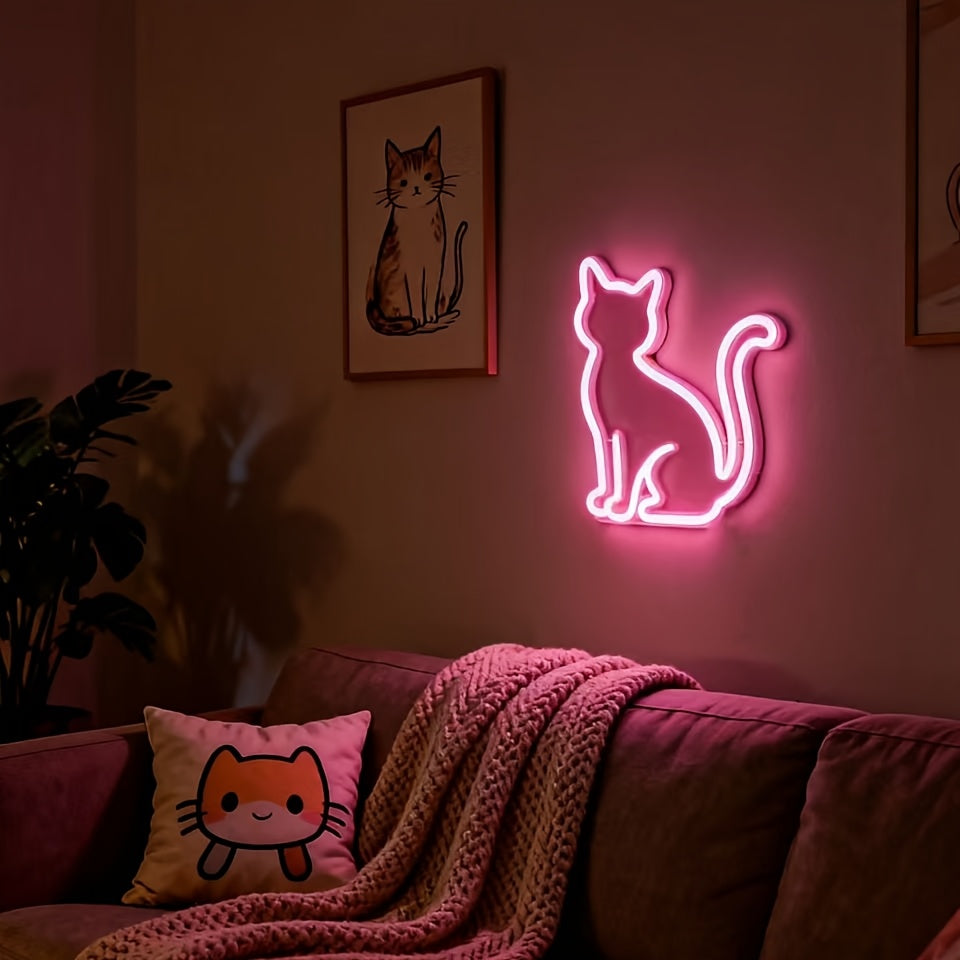 Néon chat mignon pour une déco murale douce