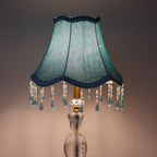 Abat-jour cloche en jacquard bleu turquoise et fils dorés, Ø 30 cm