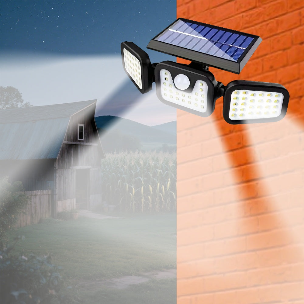 Applique solaire 74 LED à têtes orientables, 800 lumens, détecteur