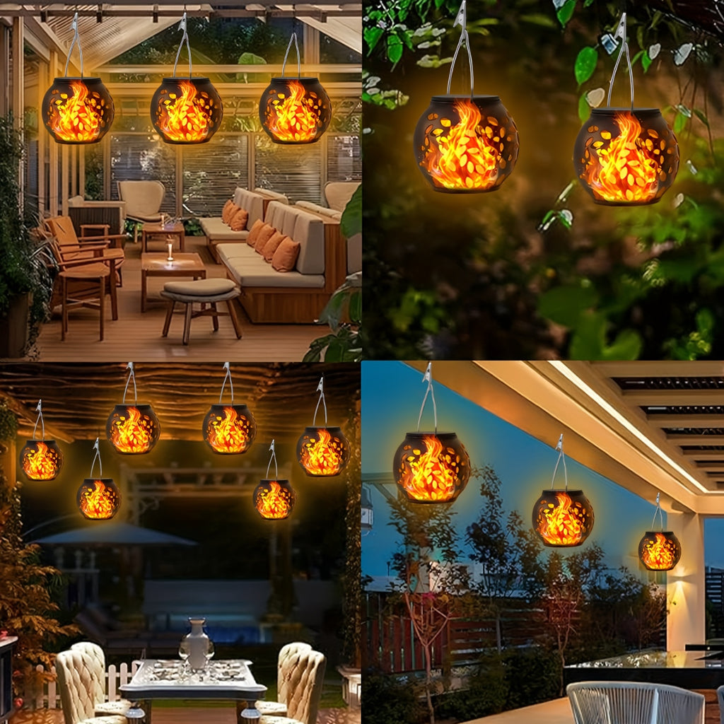 Lanterne solaire boule à motif feuilles, effet flamme, lot de 4 ou 12