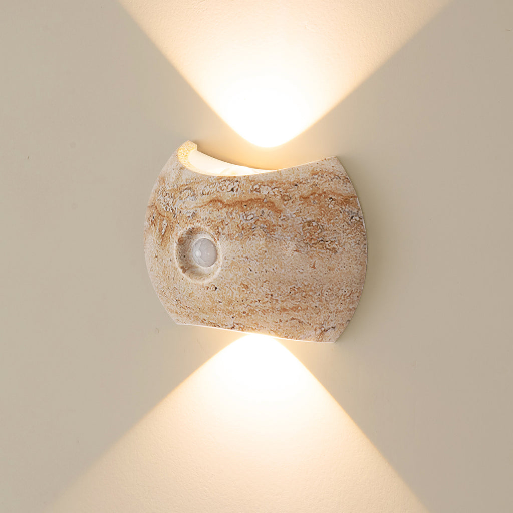 Applique murale LED ovale à détecteur, effet bois ou doré