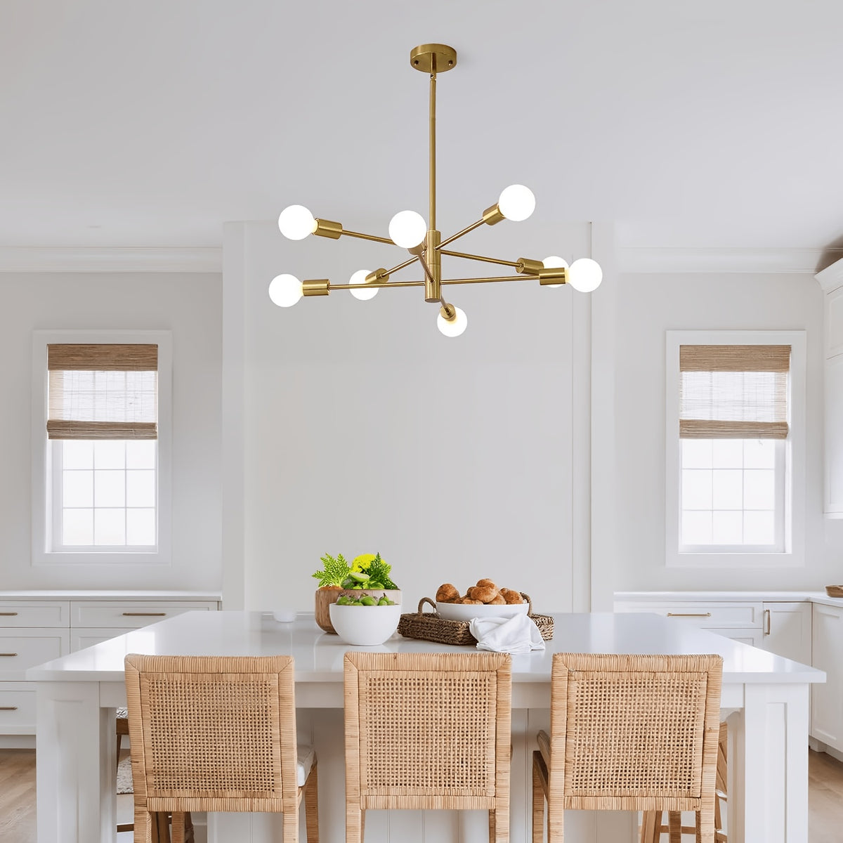 Lustre Spoutnik doré à 8 lumières E27, hauteur réglable sur tige