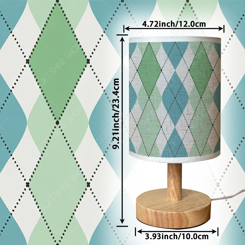 Lampe de chevet en tissu à motif losanges verts et crème, USB