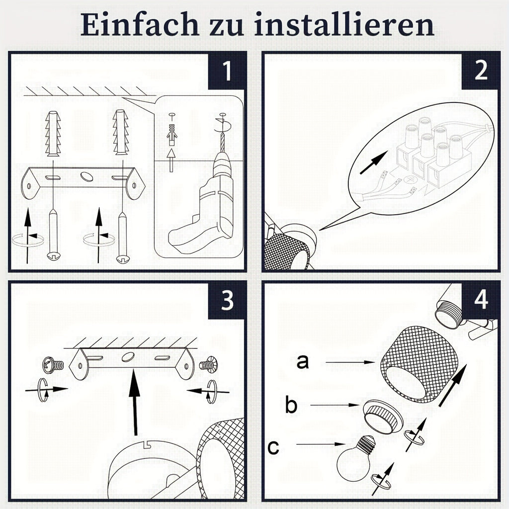 Plafonnier noir à spots grillagés E27, 3 ou 4 lumières, 50 à 64 cm