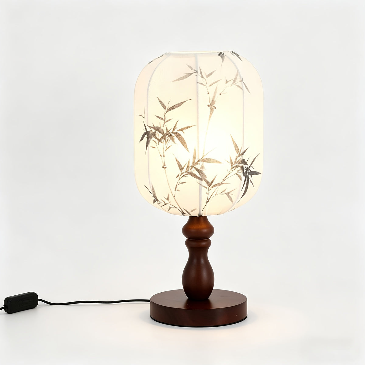 Lampe lanterne en tissu illustré sur pied en bois