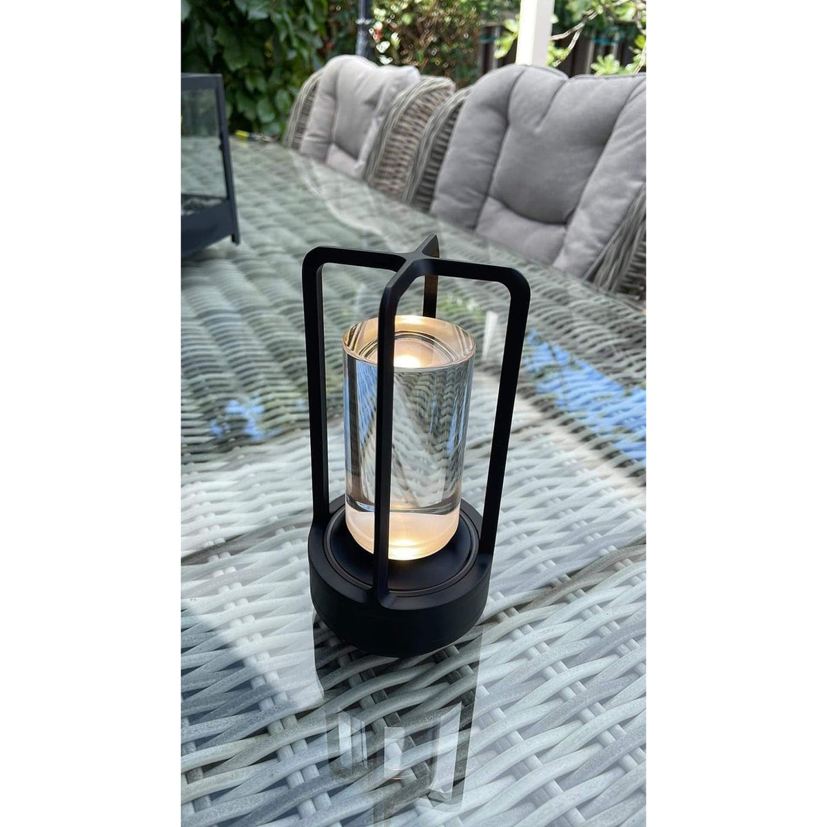 Lampe sans fil rechargeable tactile à cylindre transparent, argentée