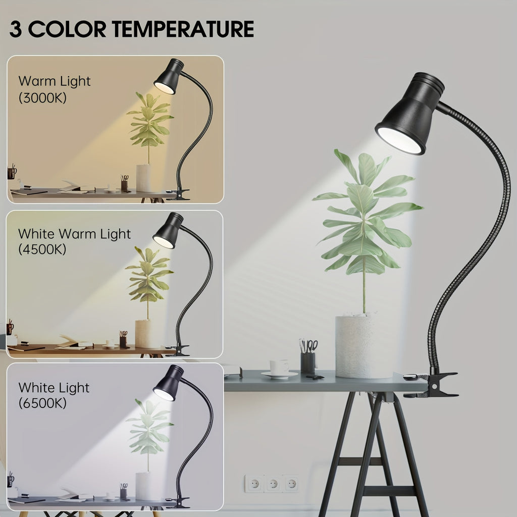 Lampe à pince noire à col de cygne de 40 cm, couture et lecture