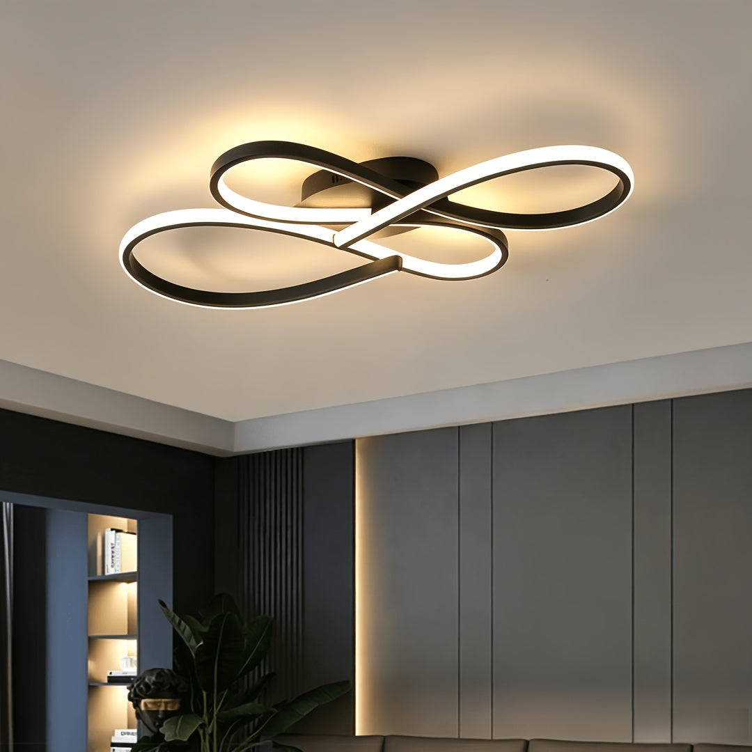 Plafonnier LED à boucles entrelacées 79 cm, noir, argenté ou doré