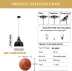 Suspension cloche noire mate à col effet bois et anneau doré, Ø 15 cm