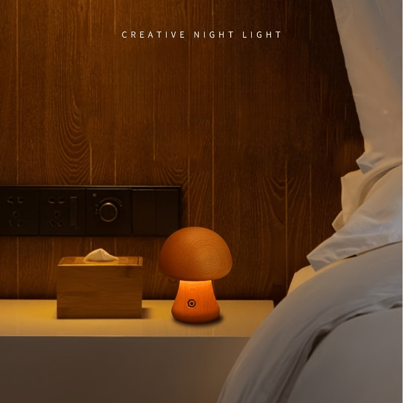 Lampe champignon en bois sans fil, veilleuse tactile rechargeable