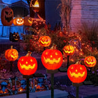 Balise solaire citrouille en résine sur piquet, 39 cm, Halloween