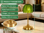 Lampe de chevet sans fil en verre nervuré vert ou orange, pied doré