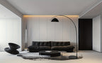Lampadaire arc noir mat, dôme métal Ø 30 cm et portée réglable