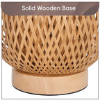 Lampe de chevet en bambou tressé, forme d'œuf sur socle en bois