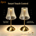 Lot de 2 lampes sans fil dorées à abat-jour plissé, mémoire tactile