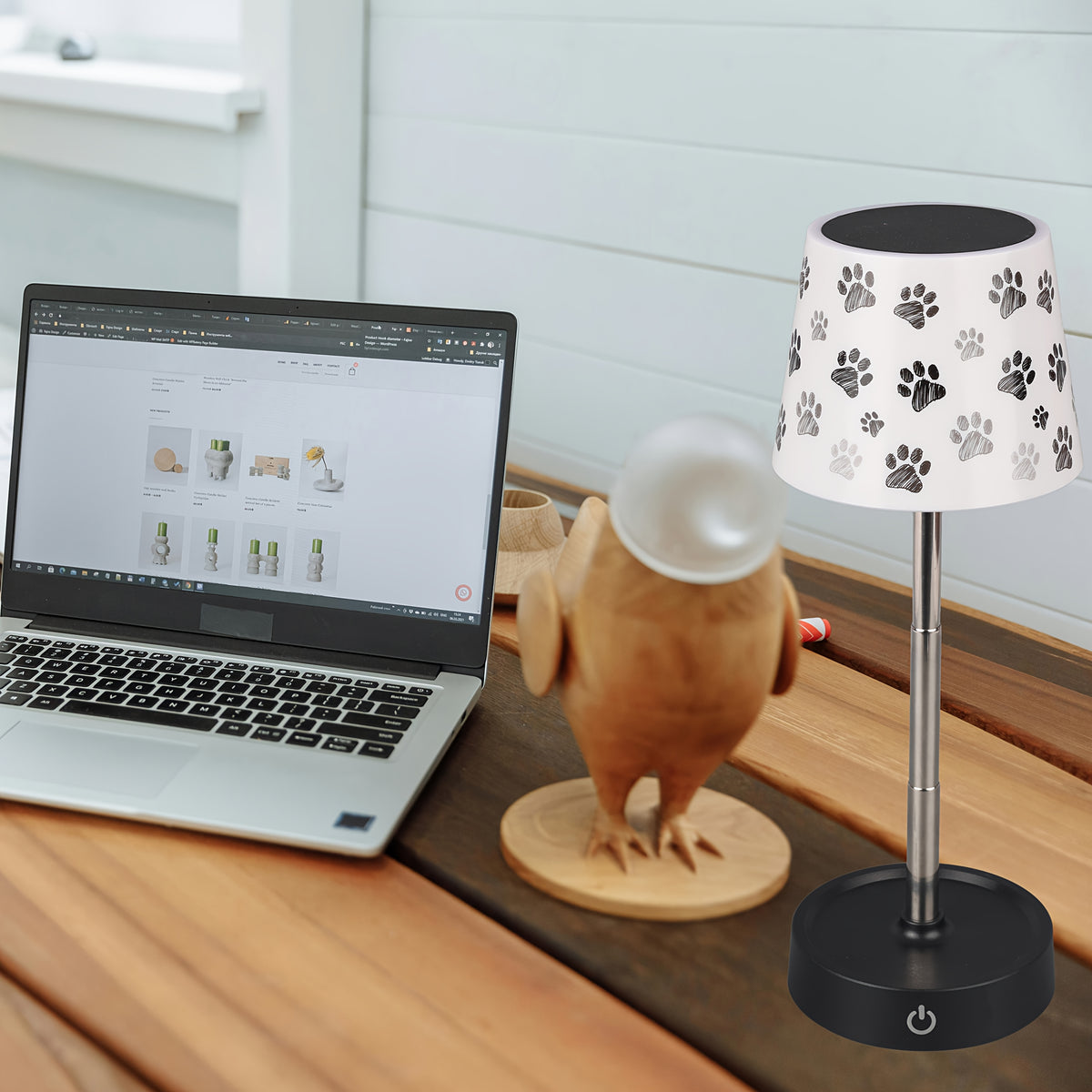 Lampe de chevet sans fil télescopique, décor cerfs ou empreintes