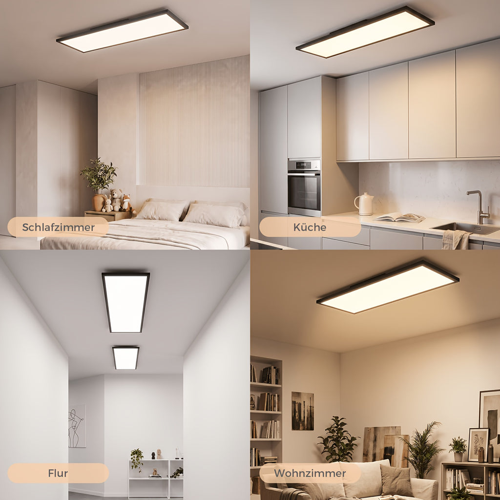 Plafonnier LED dalle rectangulaire 100 x 25 cm, noir ou blanc