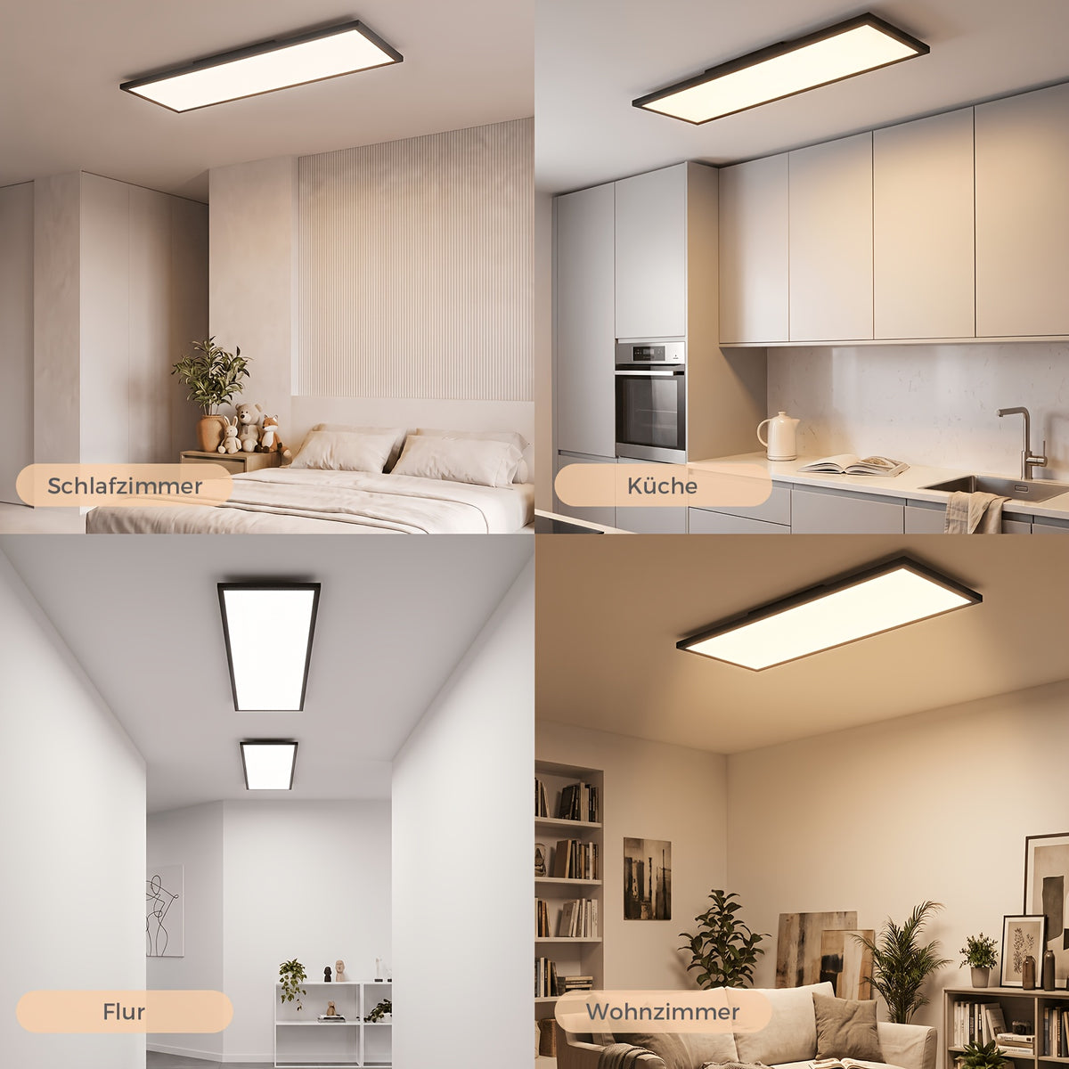 Plafonnier LED dalle rectangulaire 100 x 25 cm, noir ou blanc