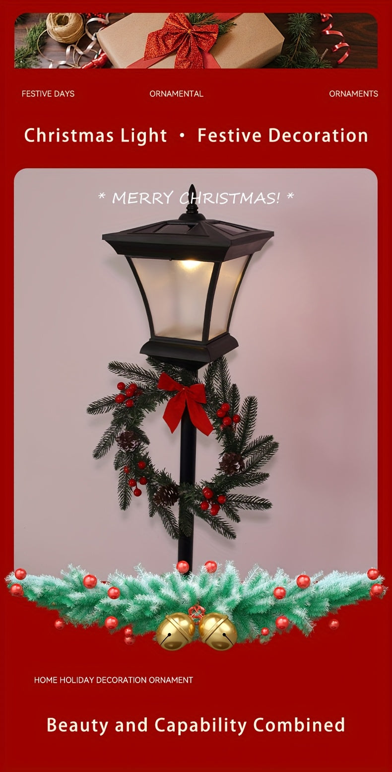 Lampadaire solaire de Noël 150 cm avec couronne et jardinière