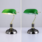 Lampe de banquier traditionnelle verte, bras laiton et USB, 38 cm