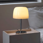 Lampe de chevet champignon en verre crème sur pied chromé, 35 cm