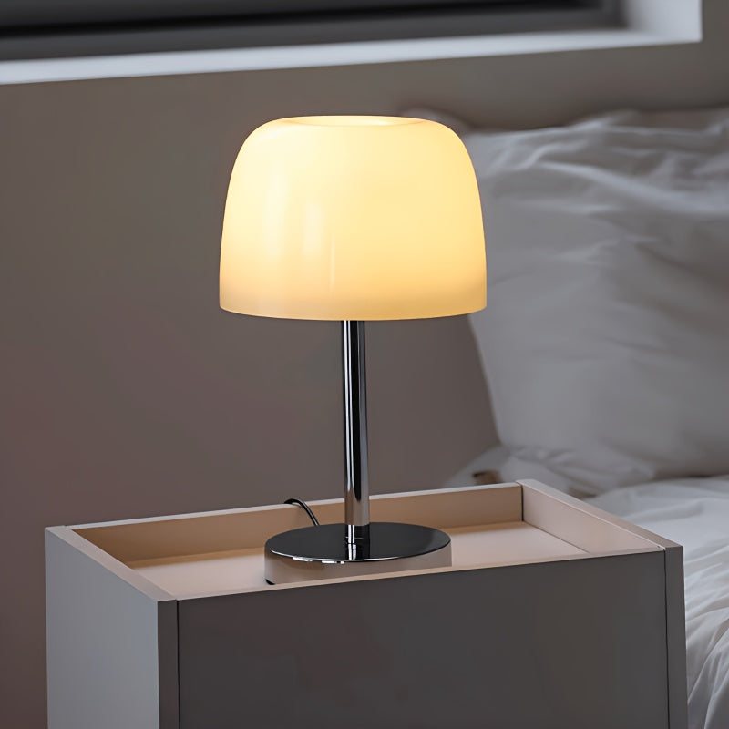 Lampe de chevet champignon en verre crème sur pied chromé, 35 cm