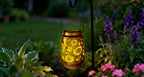 Lanterne solaire ajourée de tournesols, projection de motifs au sol
