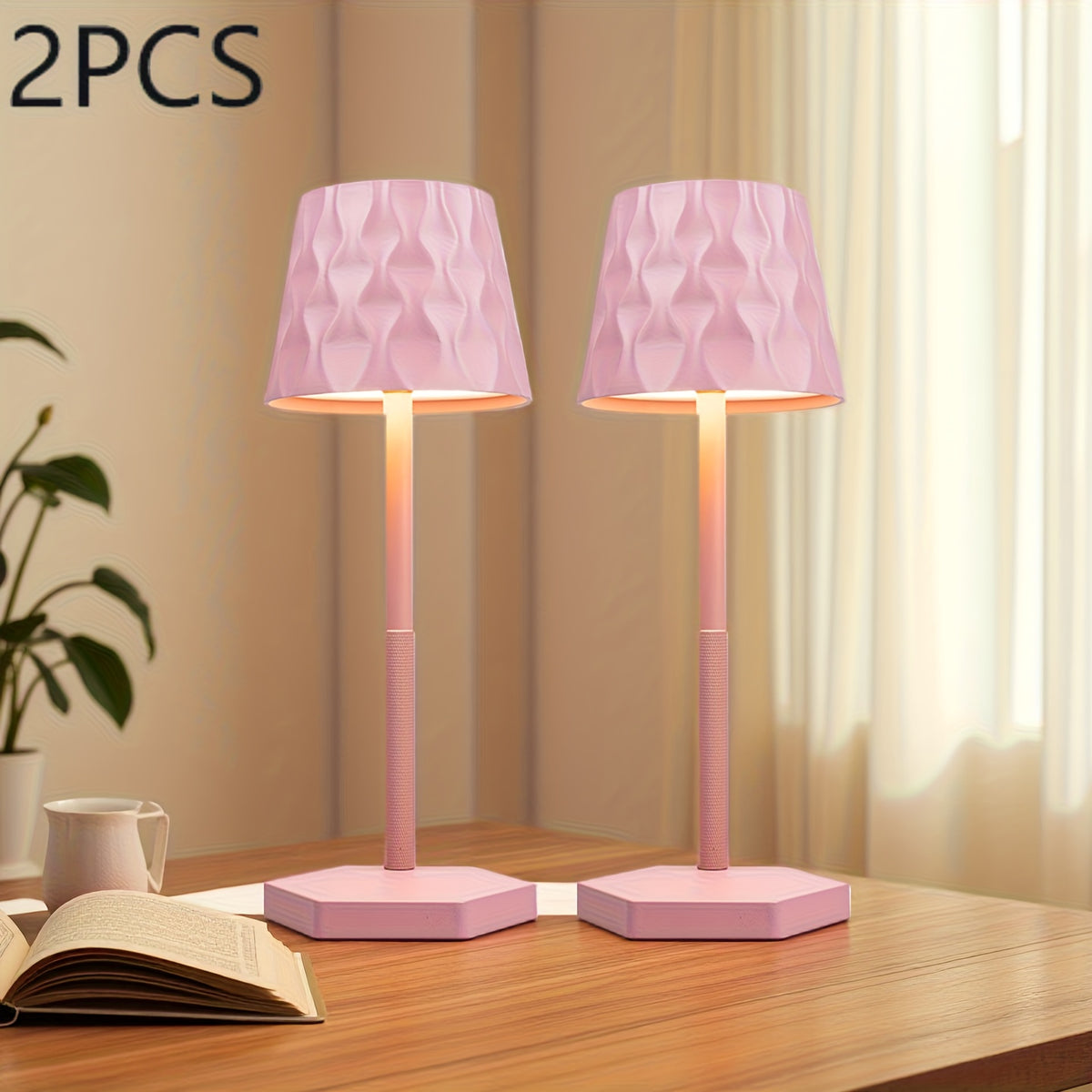 Lampes sans fil à abat-jour ondulé et socle hexagonal