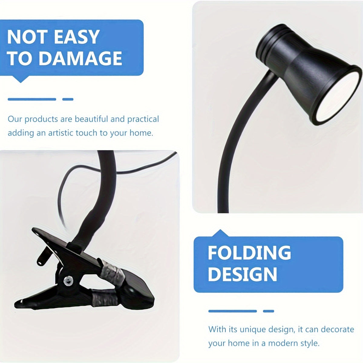 Lampe à pince noire à tête conique, câble de 140 cm, 10 intensités