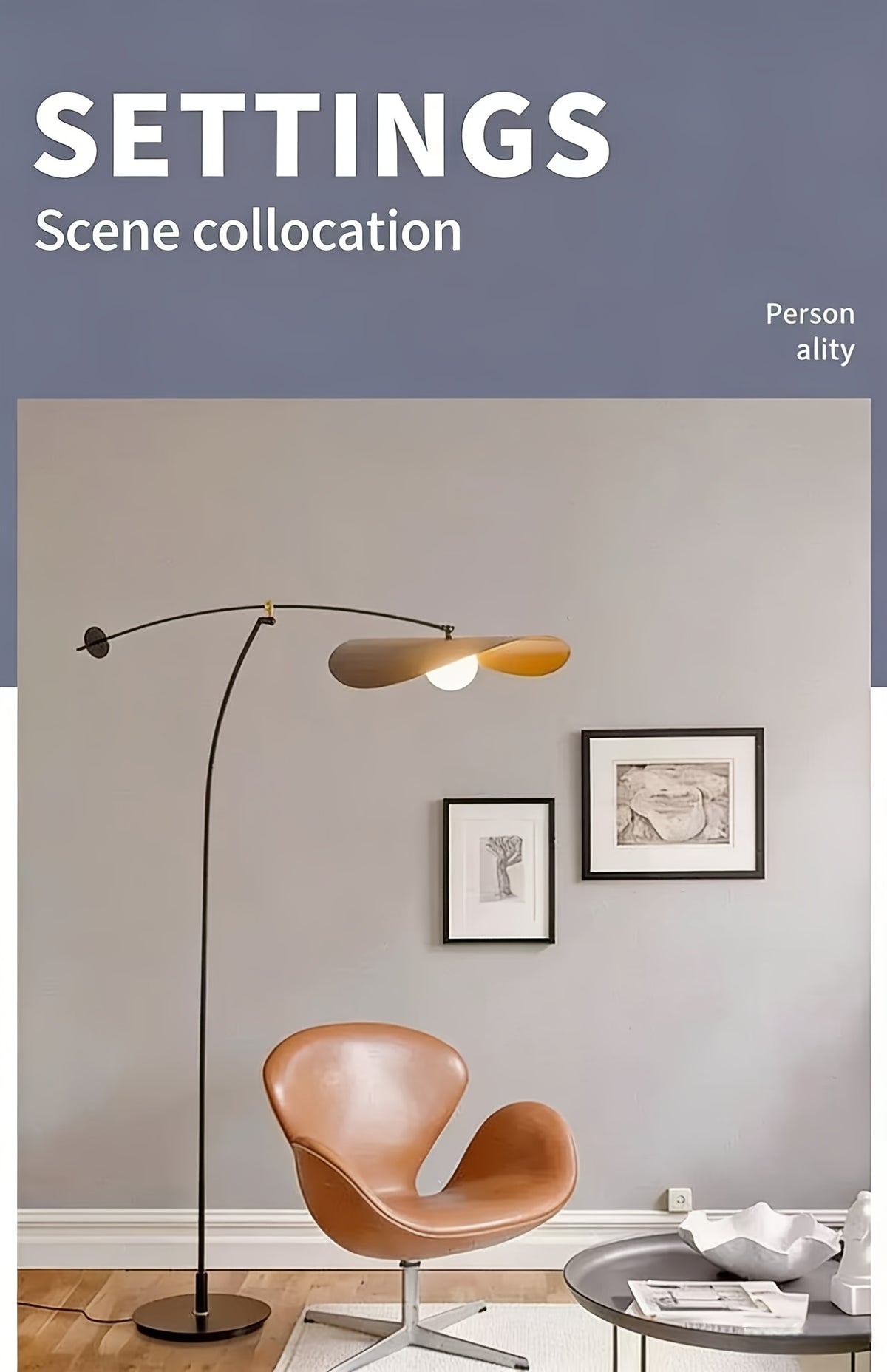 Lampadaire arc noir à abat-jour ondulé en forme de chapeau, 183 cm