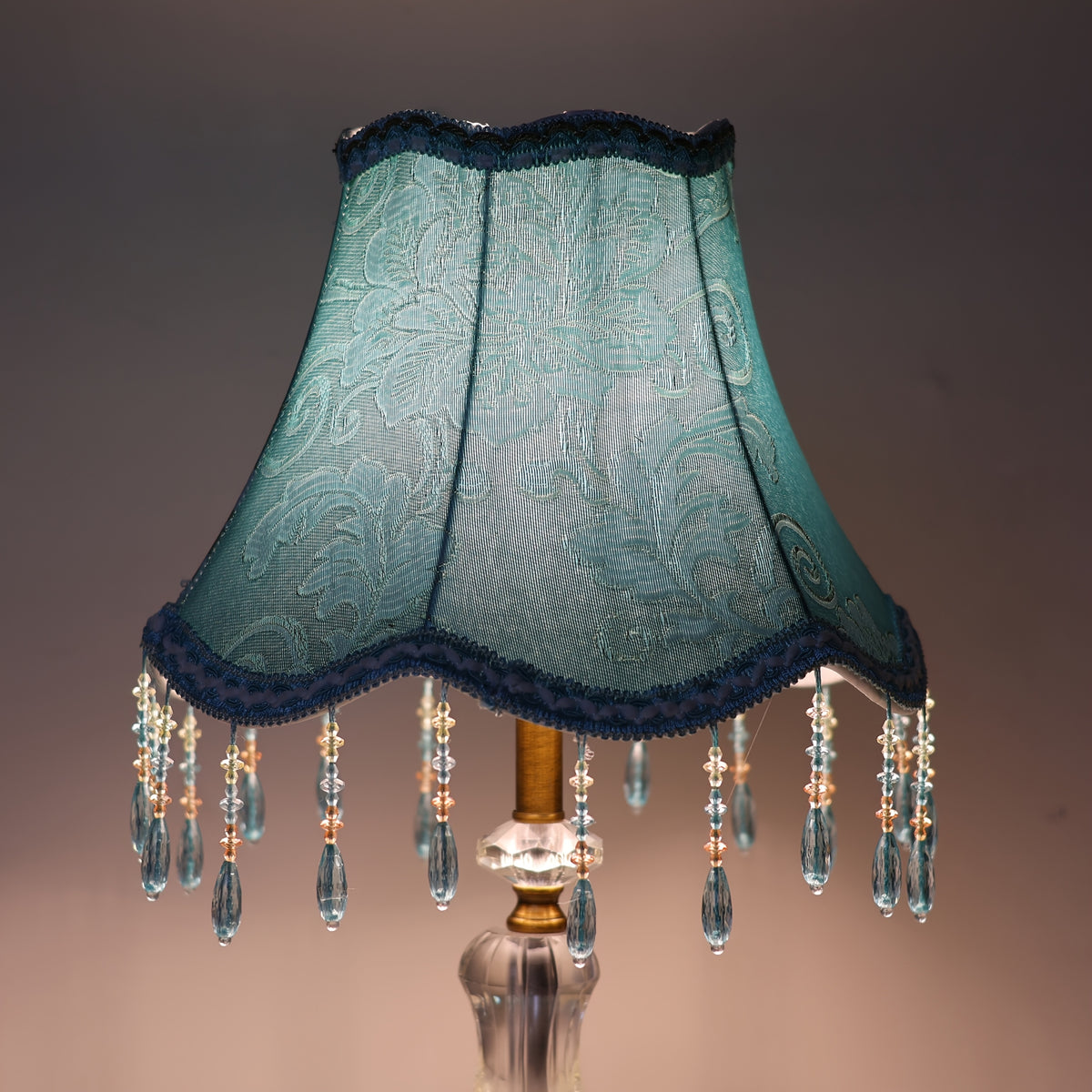 Abat-jour cloche en jacquard bleu turquoise et fils dorés, Ø 30 cm