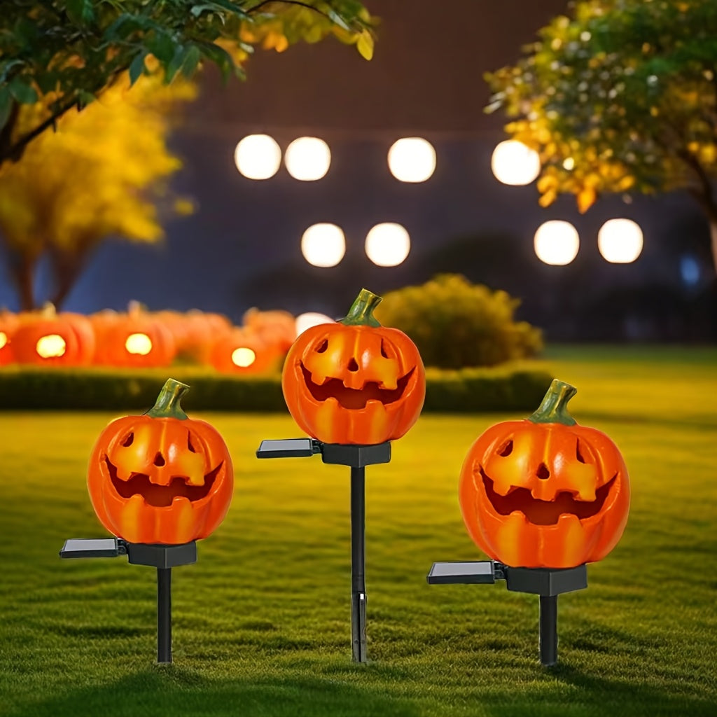 Balise solaire citrouille en résine sur piquet, 39 cm, Halloween