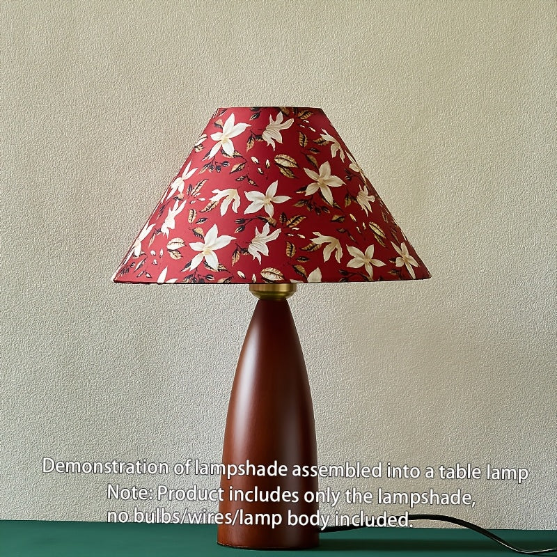 Lot de 2 abat-jour coniques rouges à fleurs crème, Ø 30 cm