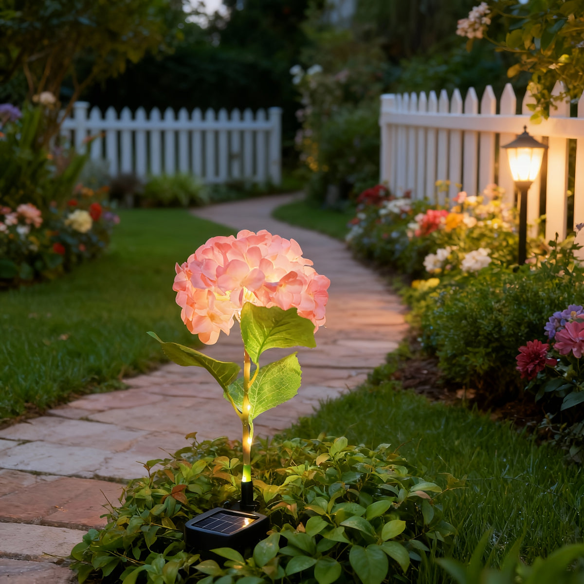Lampe solaire fleur d'hortensia sur tige de 71 cm, 4 coloris
