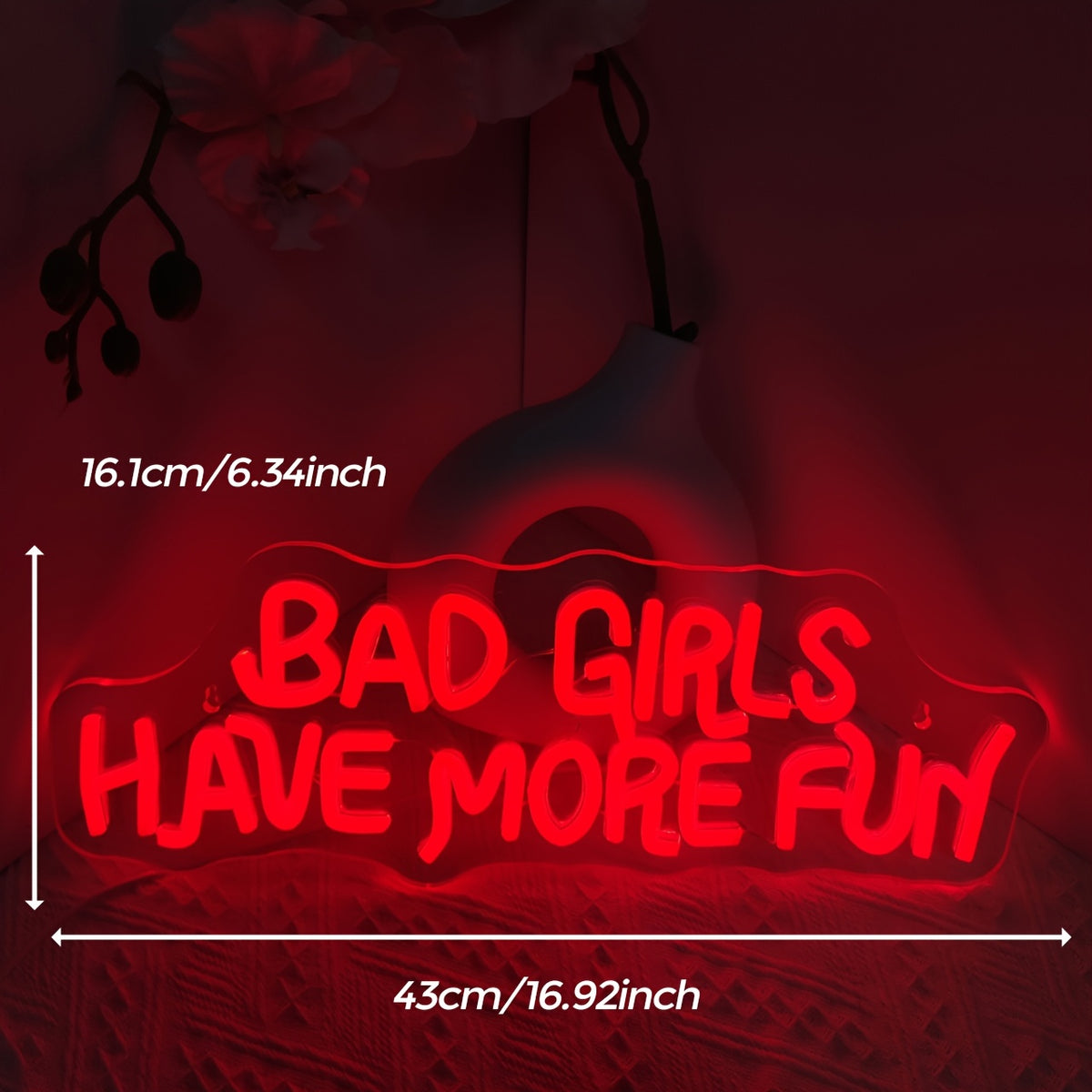 Enseigne néon LED rouge « Bad Girls Have More Fun », 43 cm