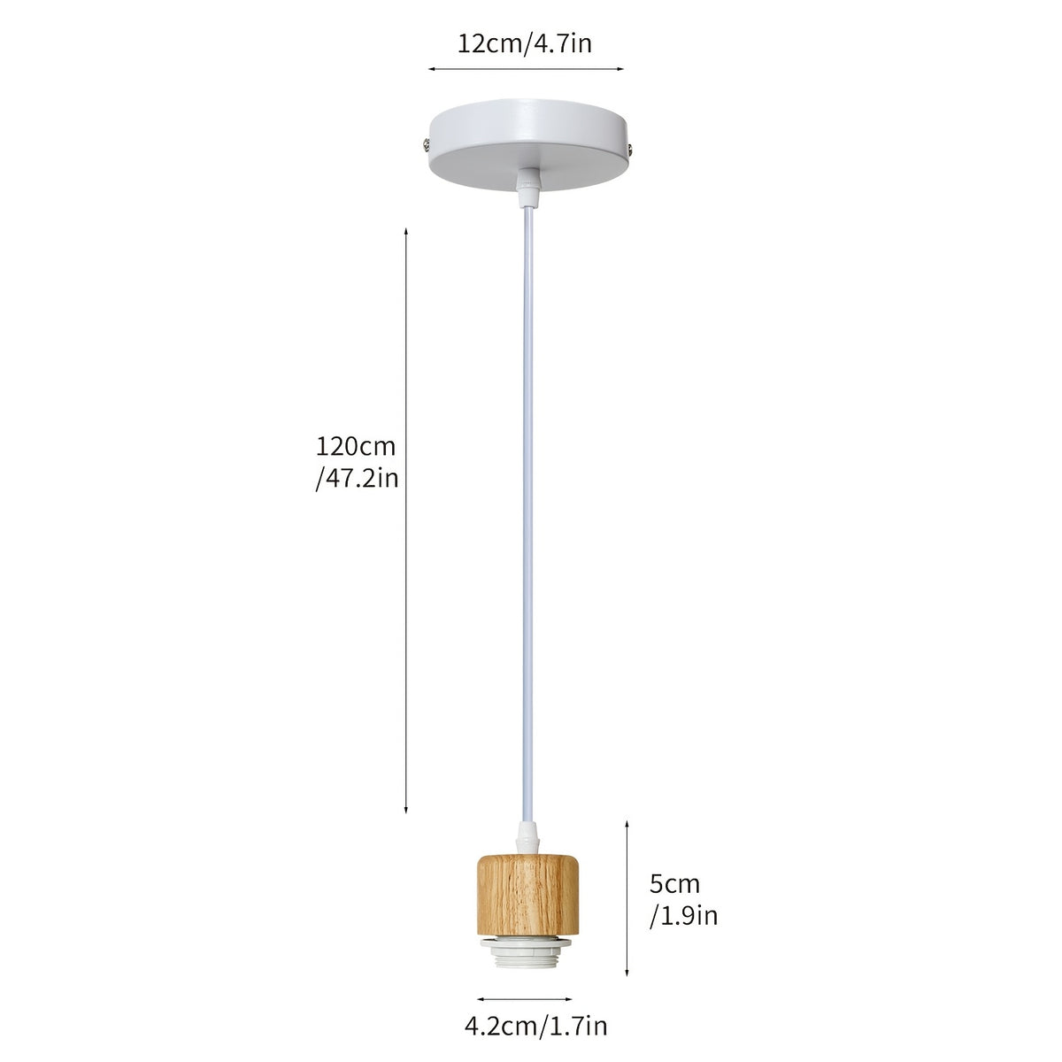 Suspension douille E27 effet bois et câble blanc, sans abat-jour