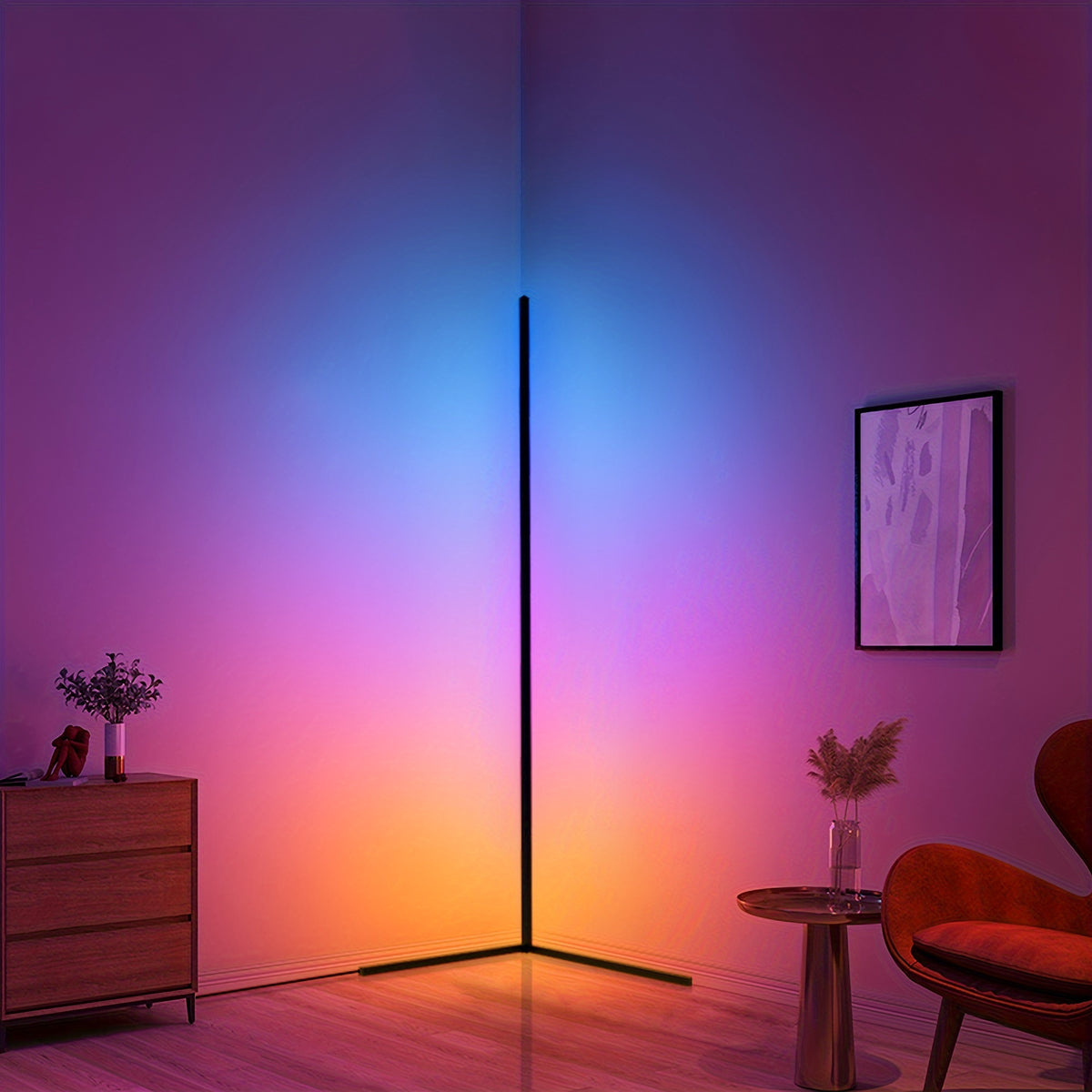 Lampadaire d'angle LED 140 cm, blancs 2700 à 6000 K et couleurs