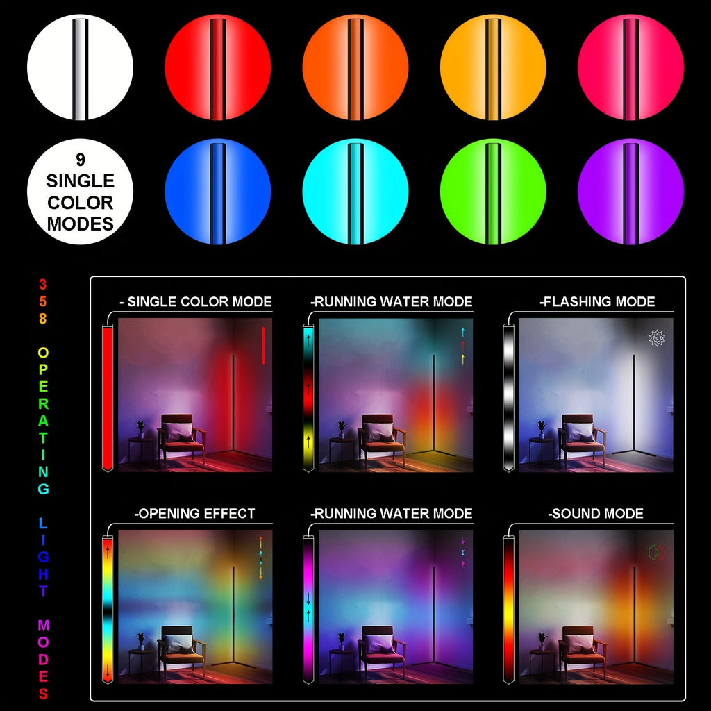 Lampadaire d'angle LED 140 cm, blancs 2700 à 6000 K et couleurs