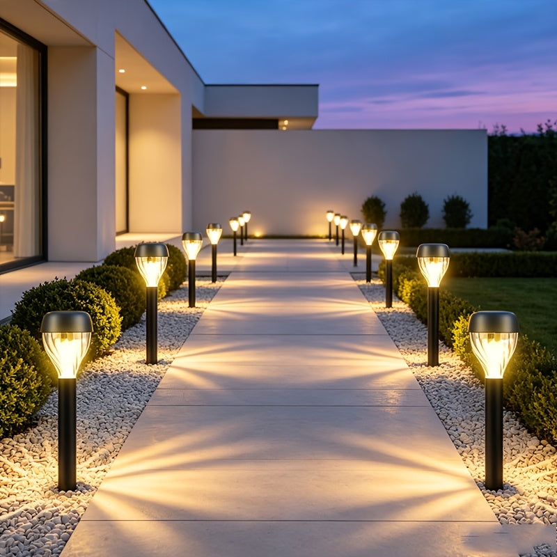 Lot de 8 lampes solaires de jardin noires à diffuseur prismatique