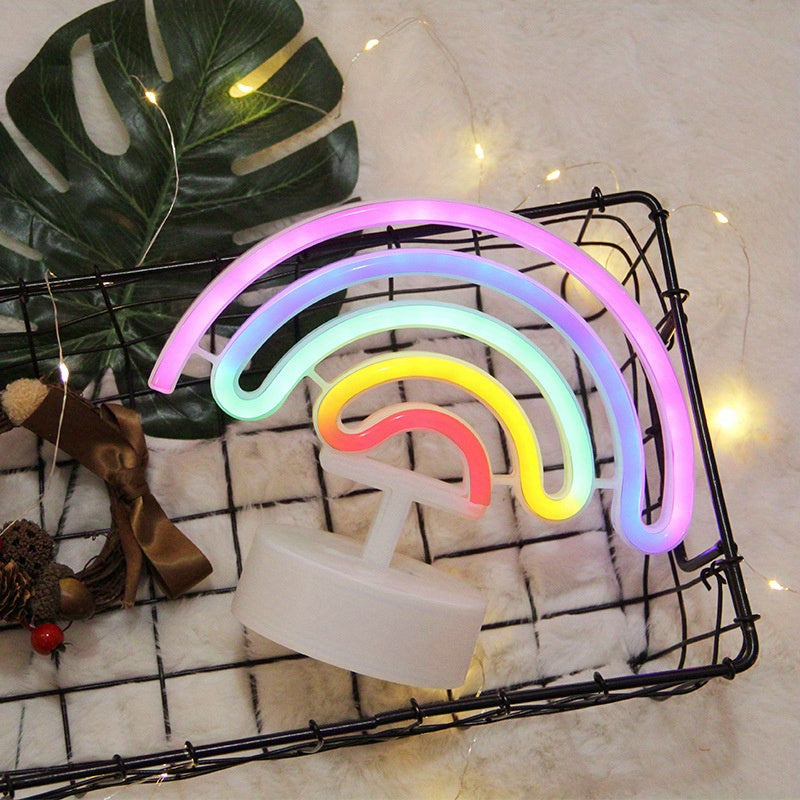 Néon LED arc-en-ciel sur socle, à piles ou USB, 23 x 19 cm