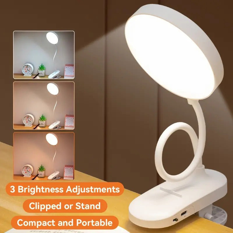 Lampe de bureau à pince rechargeable, tête ronde, col de 38,5 cm