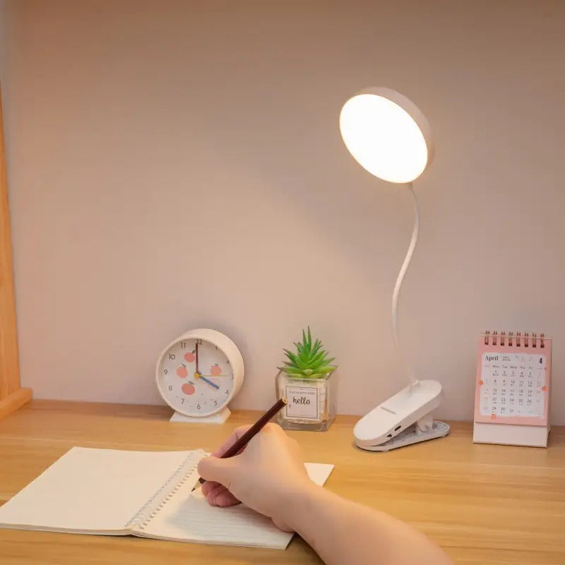 Lampe de bureau à pince rechargeable, tête ronde, col de 38,5 cm