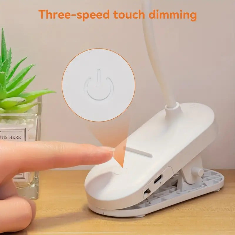 Lampe de bureau à pince rechargeable, tête ronde, col de 38,5 cm