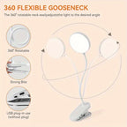 Lampe de bureau à pince rechargeable, tête ronde, col de 38,5 cm