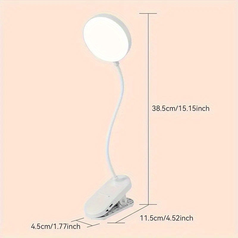Lampe de bureau à pince rechargeable, tête ronde, col de 38,5 cm