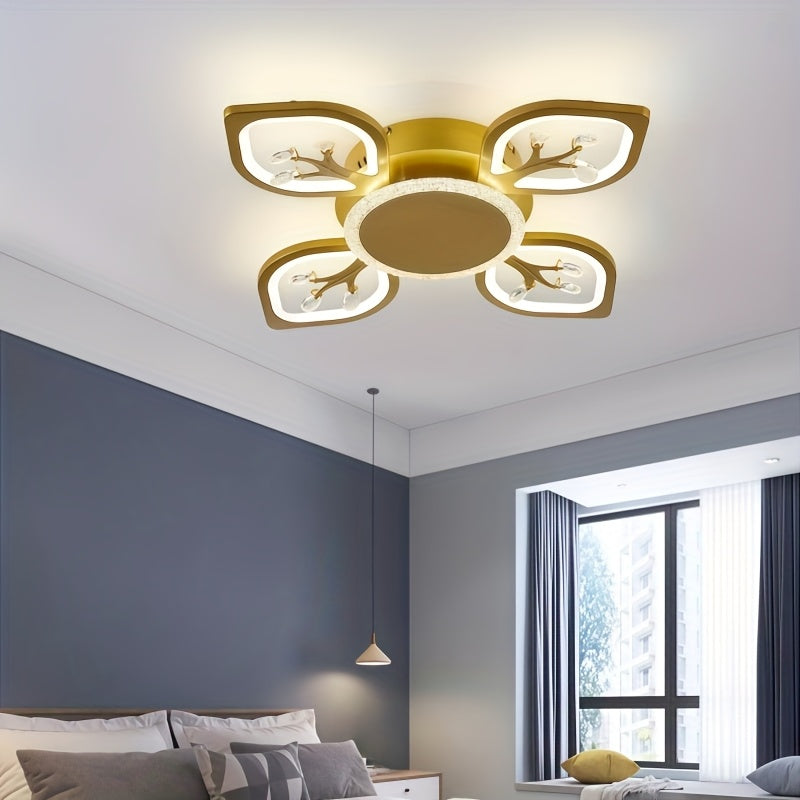 Plafonnier LED à 4 feuilles scintillantes, doré, blanc ou noir